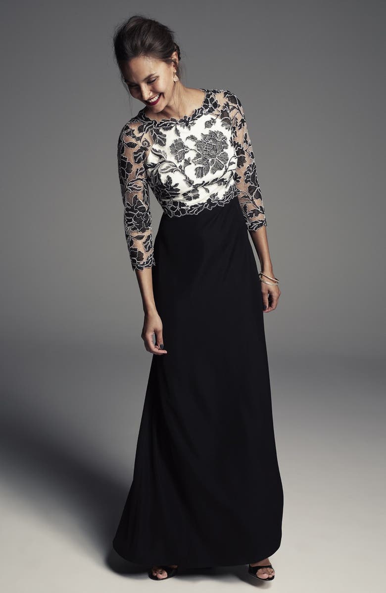 Tadashi Shoji Embroidered Lace Gown, Alternate, color, 