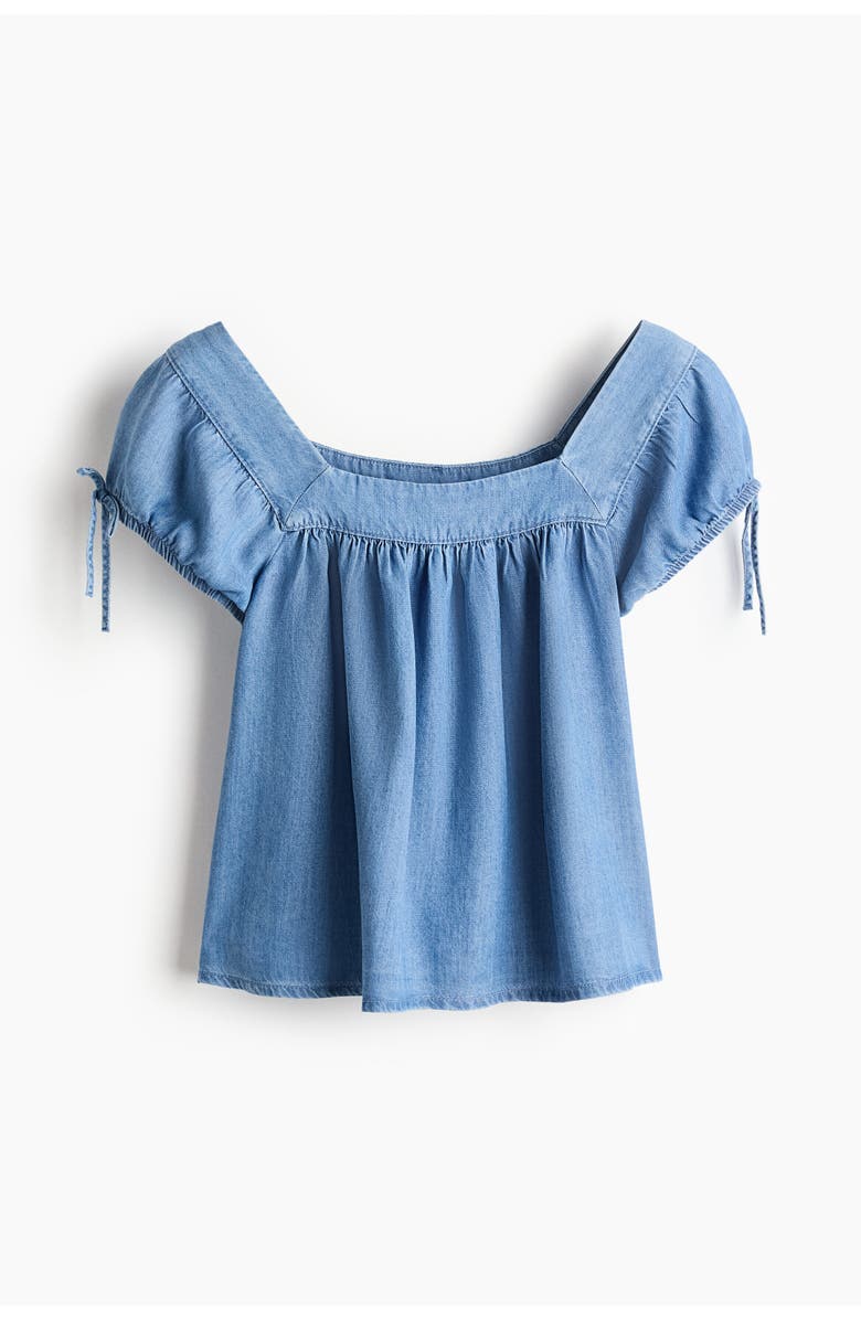 H&M Puff-sleeved Denim Blouse, Main, color, Denim Blue