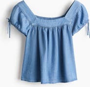 H&M Puff-sleeved Denim Blouse