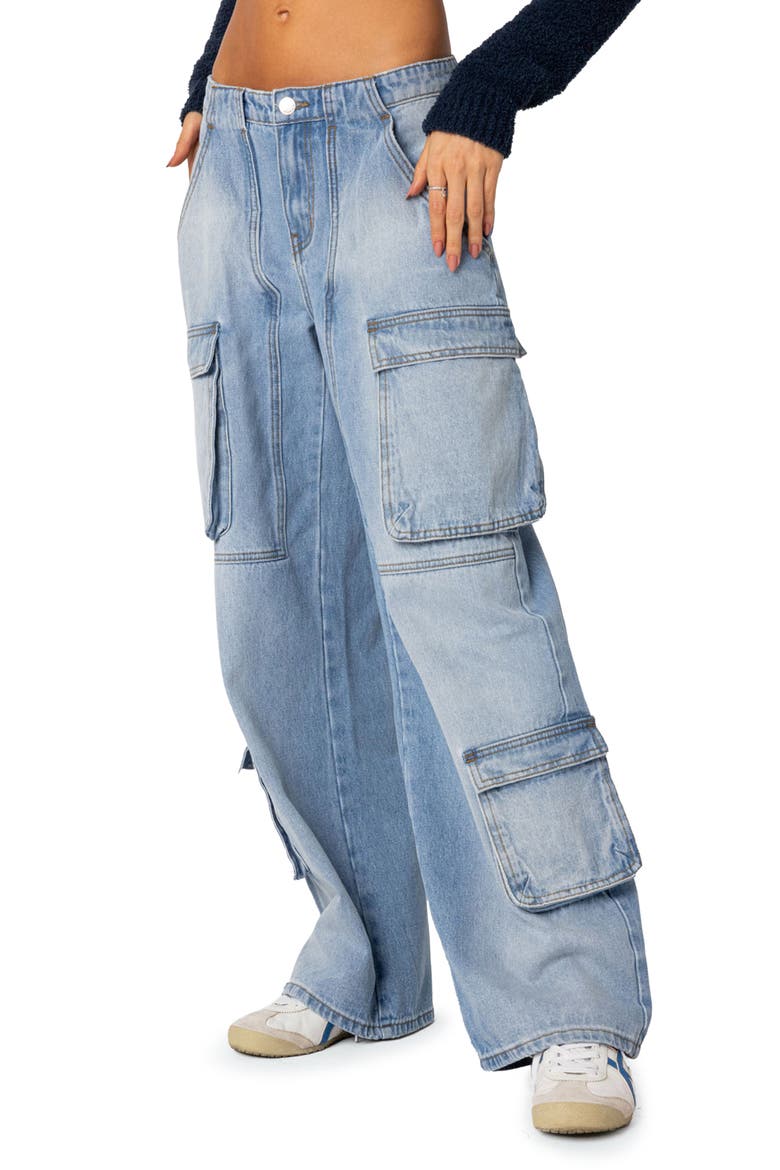 Tara Low Rise Cargo Jeans, Alternate, color, BLUE-WASHED