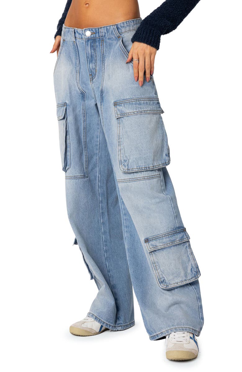 EDIKTED Tara Low Rise Cargo Jeans, Alternate, color, Blue-Washed