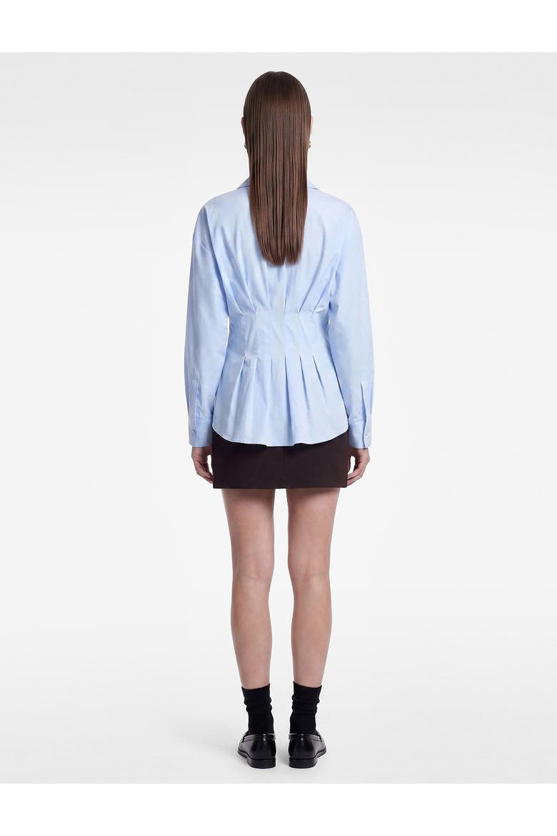 Pleated Waist Long Sleeve Lapel Poplin Shirt, Alternate, color, LIGHT INDIGO