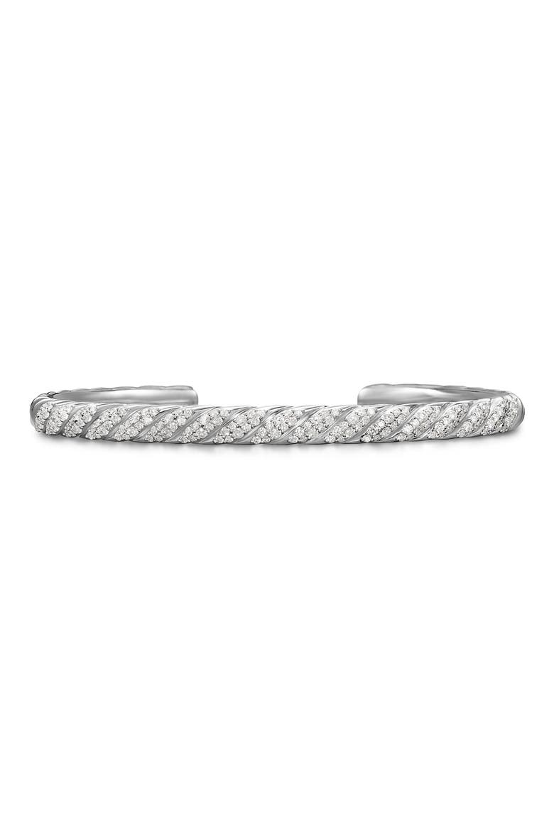 Men's Sculpted Cable Cuff Bracelet in 18K White Gold with Diamonds, 5.5mm, Main, color, 18K WHITE GOLD