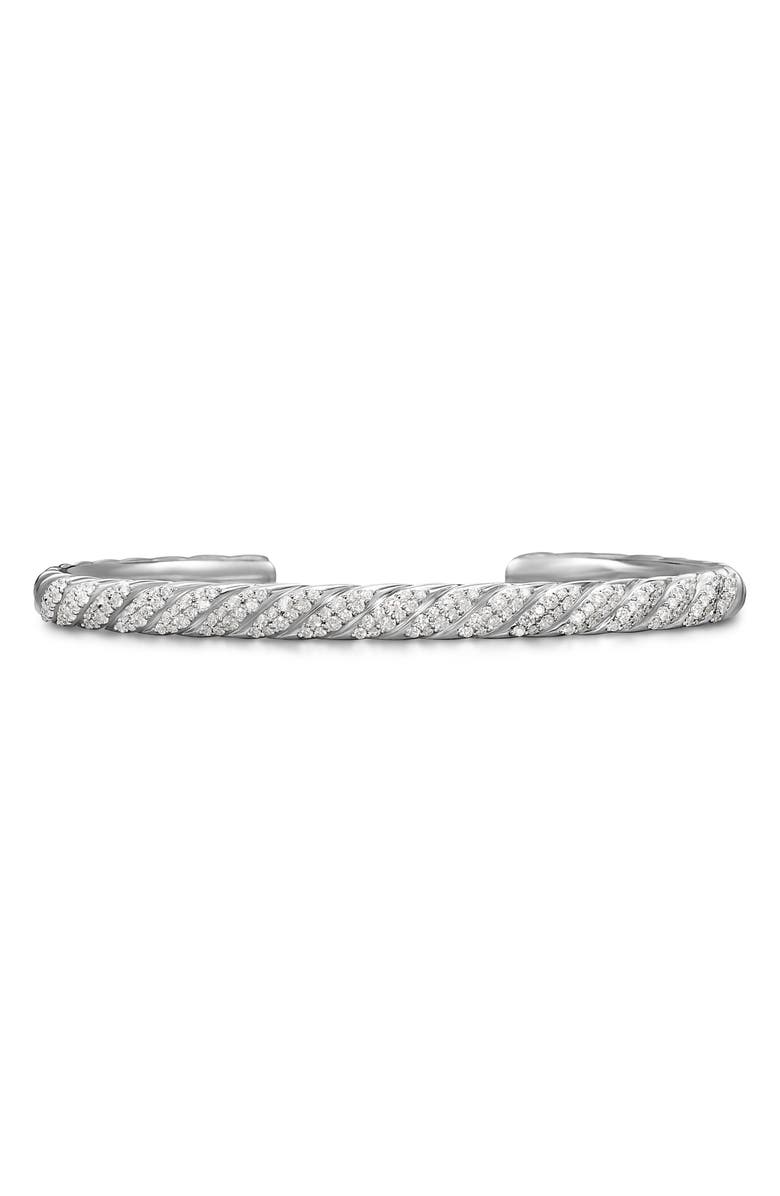 David Yurman Men's Sculpted Cable Cuff Bracelet in 18K White Gold with Diamonds, 5.5mm, Main, color, 18K White Gold