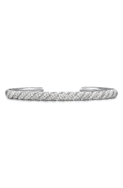 Men's Sculpted Cable Cuff Bracelet in 18K White Gold with Diamonds, 5.5mm