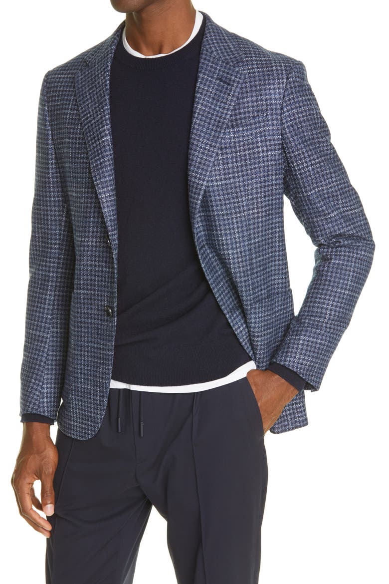Crossover Micro Check Wool, Silk & Cashmere Sport Coat, Alternate, color, BLUE