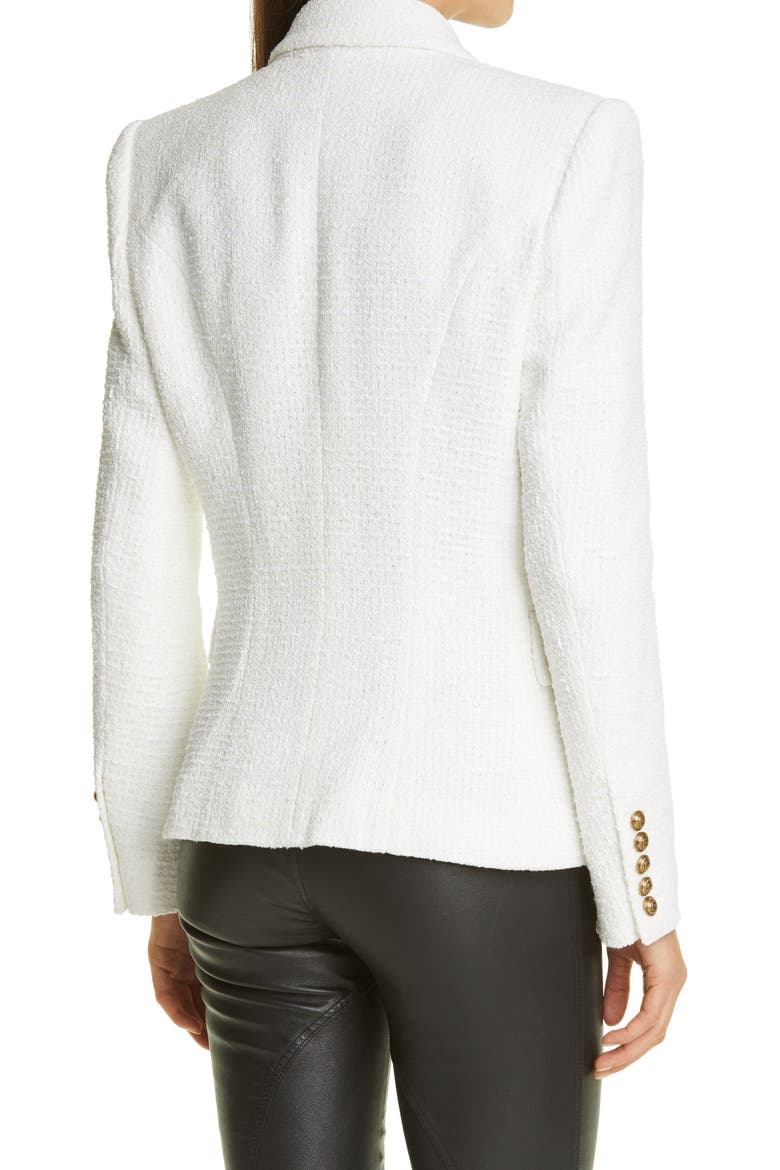 Embellished Lapel Double Breasted Tweed Blazer, Alternate, color, BLANC