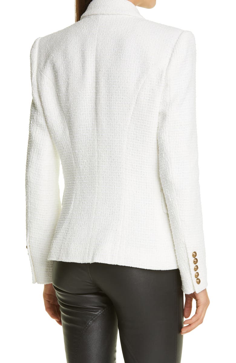 Balmain Embellished Lapel Double Breasted Tweed Blazer, Alternate, color, 