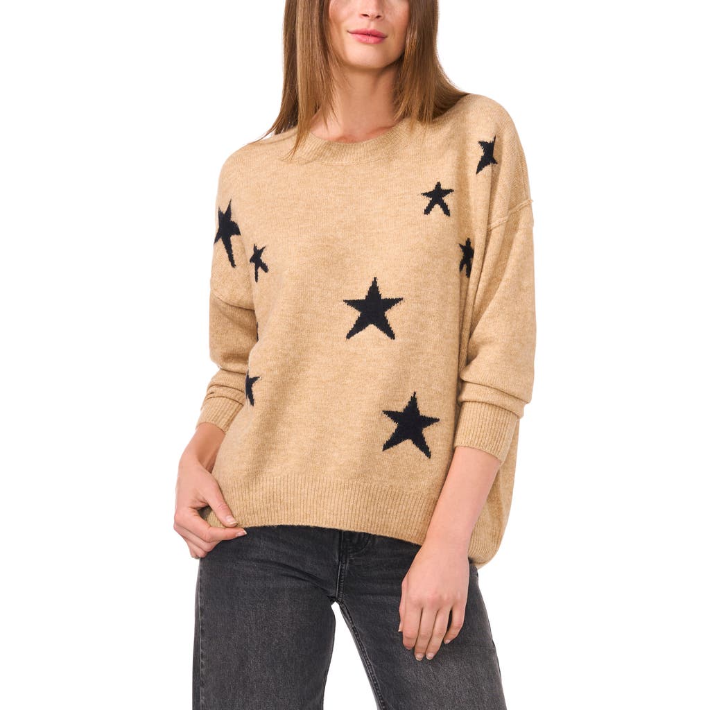 Vince Camuto Star Crewneck Sweater In Latte Hthr
