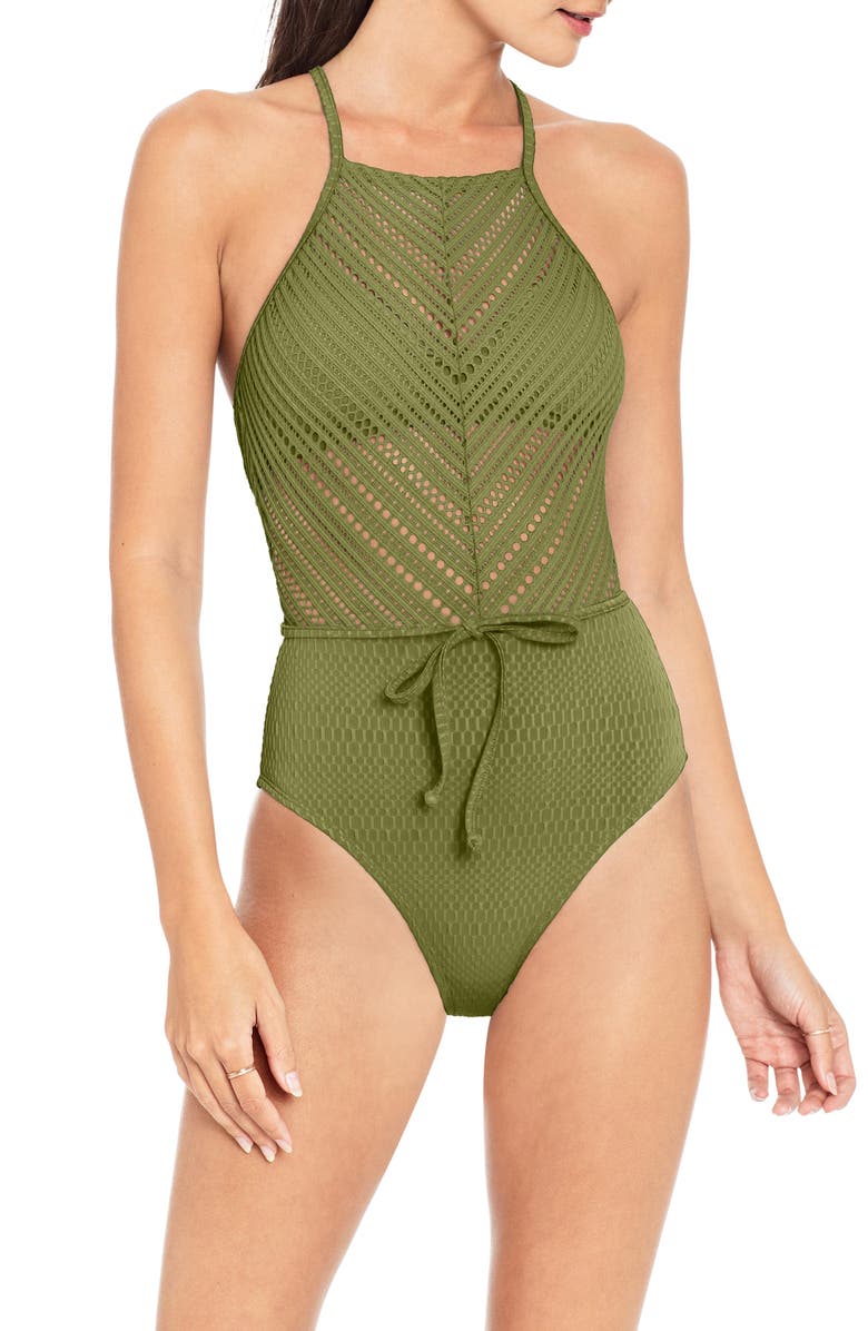 Robin Piccone Perla High Neck One-Piece Swimsuit, Main, color, 