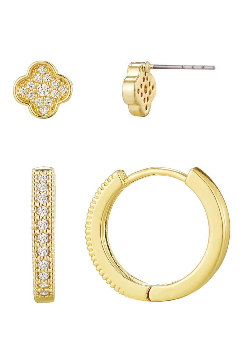 Set of 2 Cubic Zirconia Huggie Hoop Earrings, Main, color, GOLD