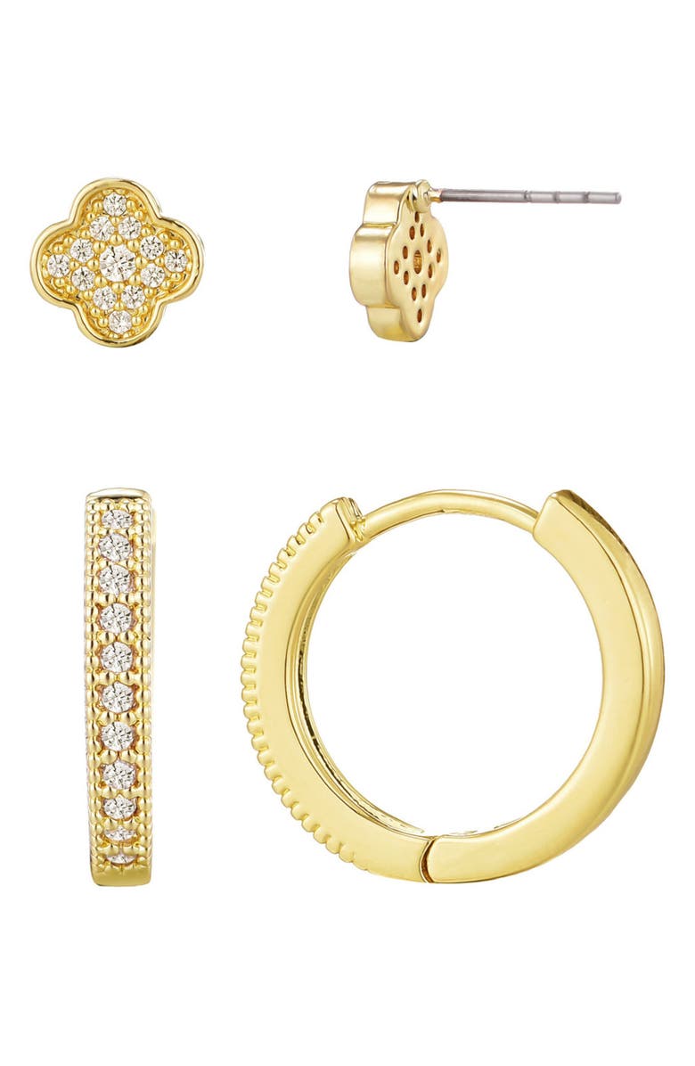 Adornia Set of 2 Cubic Zirconia Huggie Hoop Earrings, Main, color, Gold