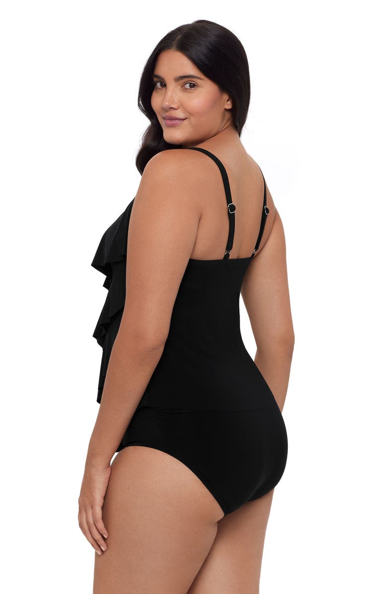 Trimshaper Rachel 5 Tier Ruffle Plus Size Tankini Swimsuit Top, Alternate, color, Black