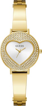 GUESS Crystal Heart Dial Bracelet Watch, 30mm
