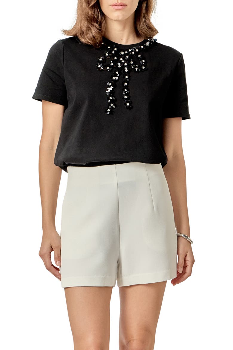 Beaded Bow Detail Top, Alternate, color, BLACK