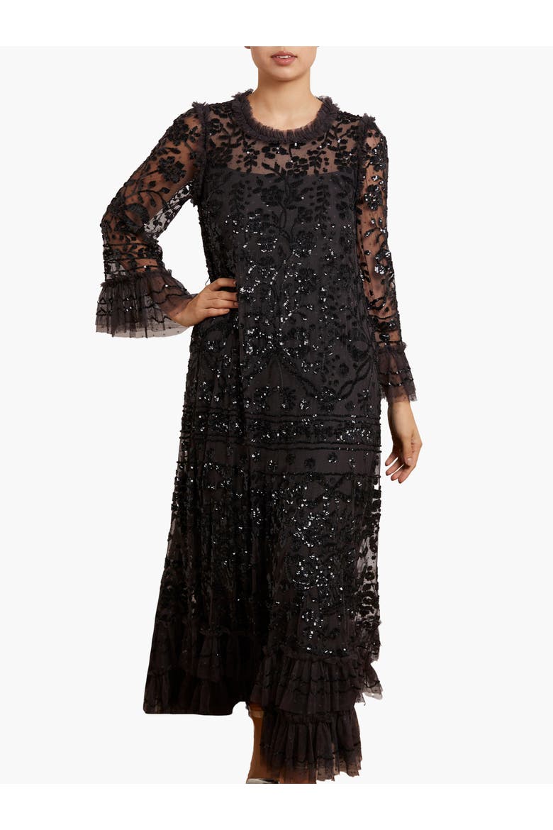Celia Long Sleeve Ankle Gown, Main, color, Graphite