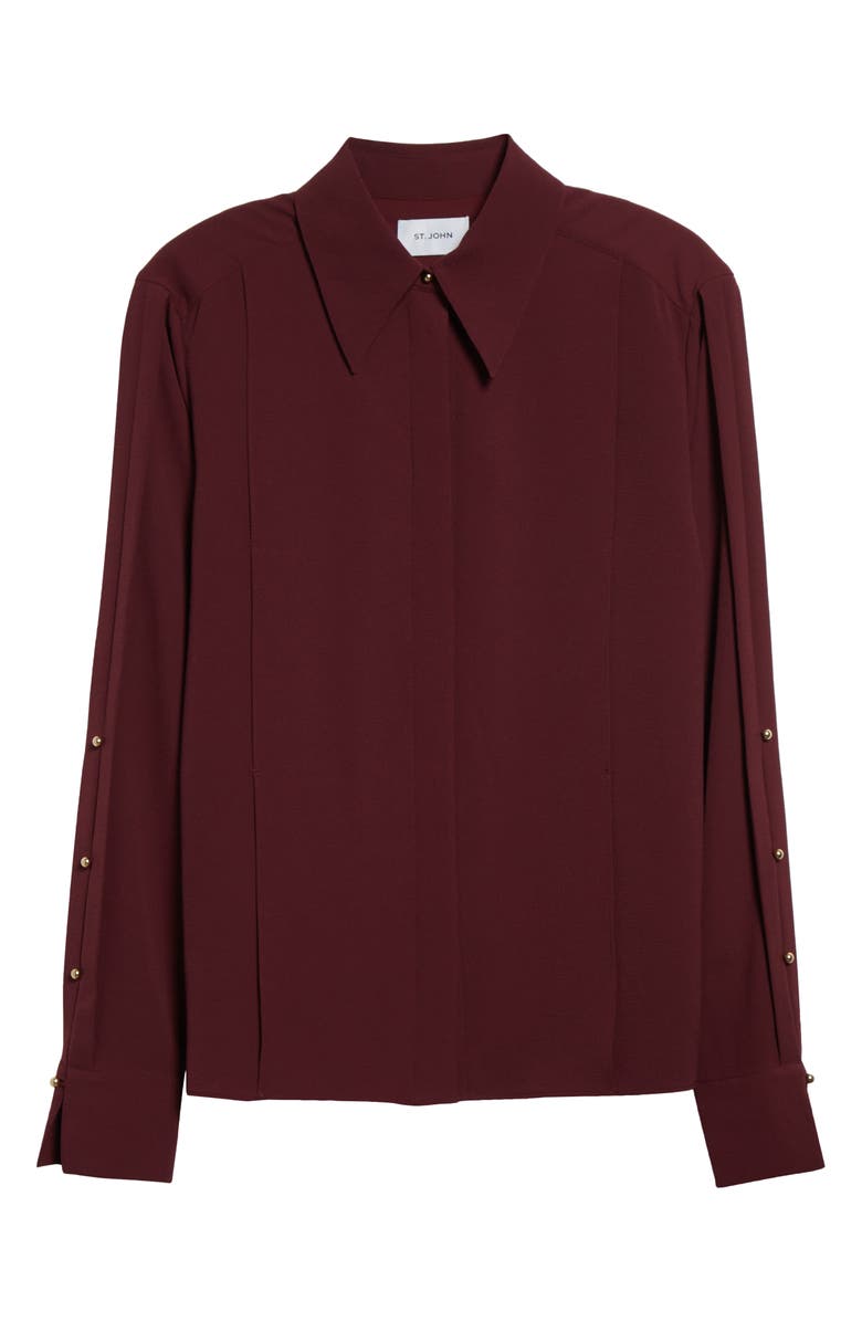 ST. JOHN Fold Detail Stretch Crepe Button-Up Shirt, Alternate, color,