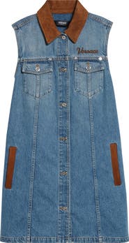 Versace Suede Trim Denim Shirtdress