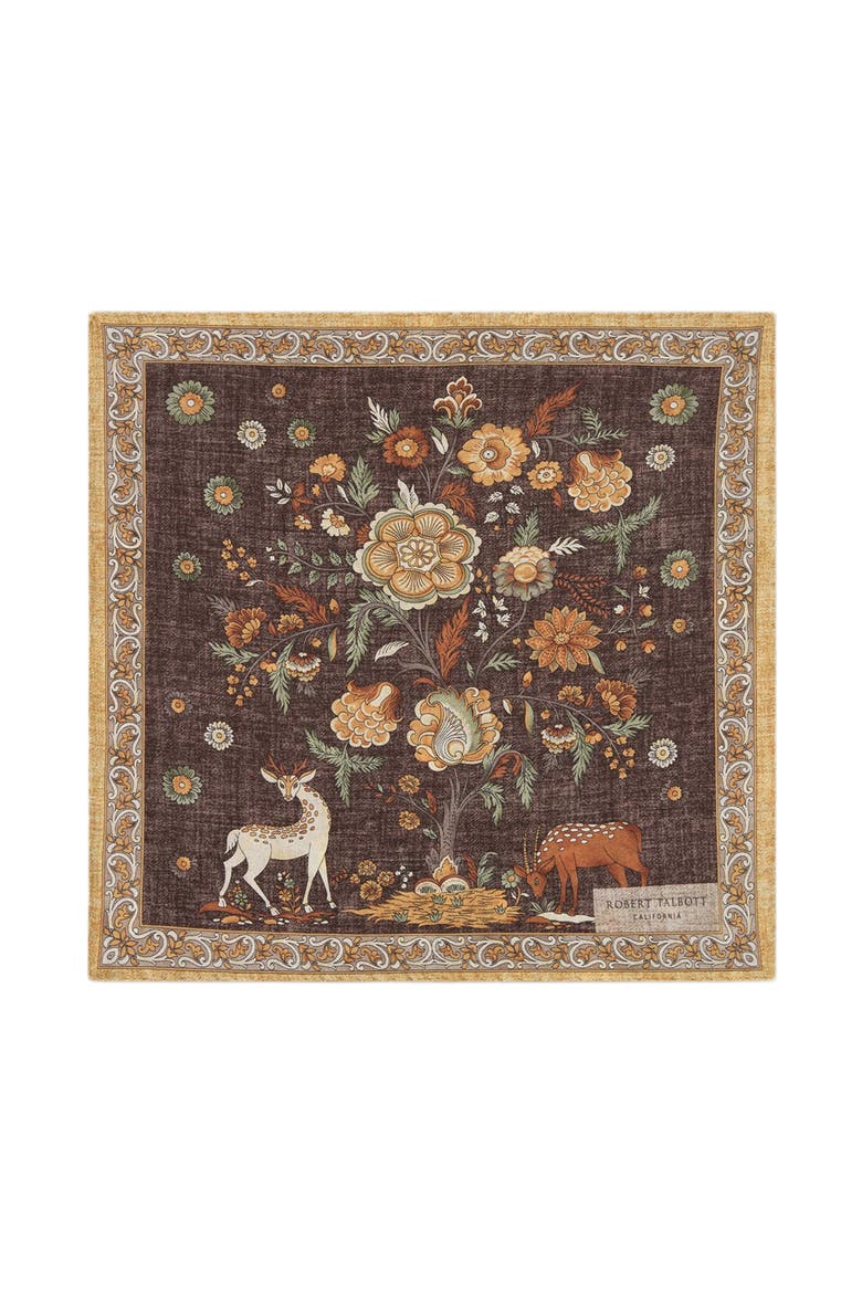 Collins Garden Double Print Pocket Square, Main, color, Brown Multi
