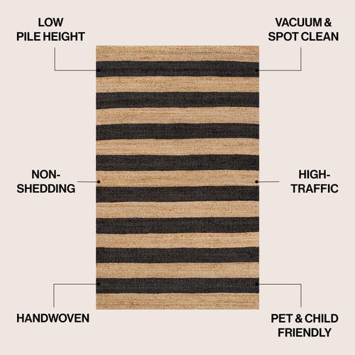 Jonathan Y Jayden Rustic Farmhouse Woven Jute Stripe Area Rug In Black