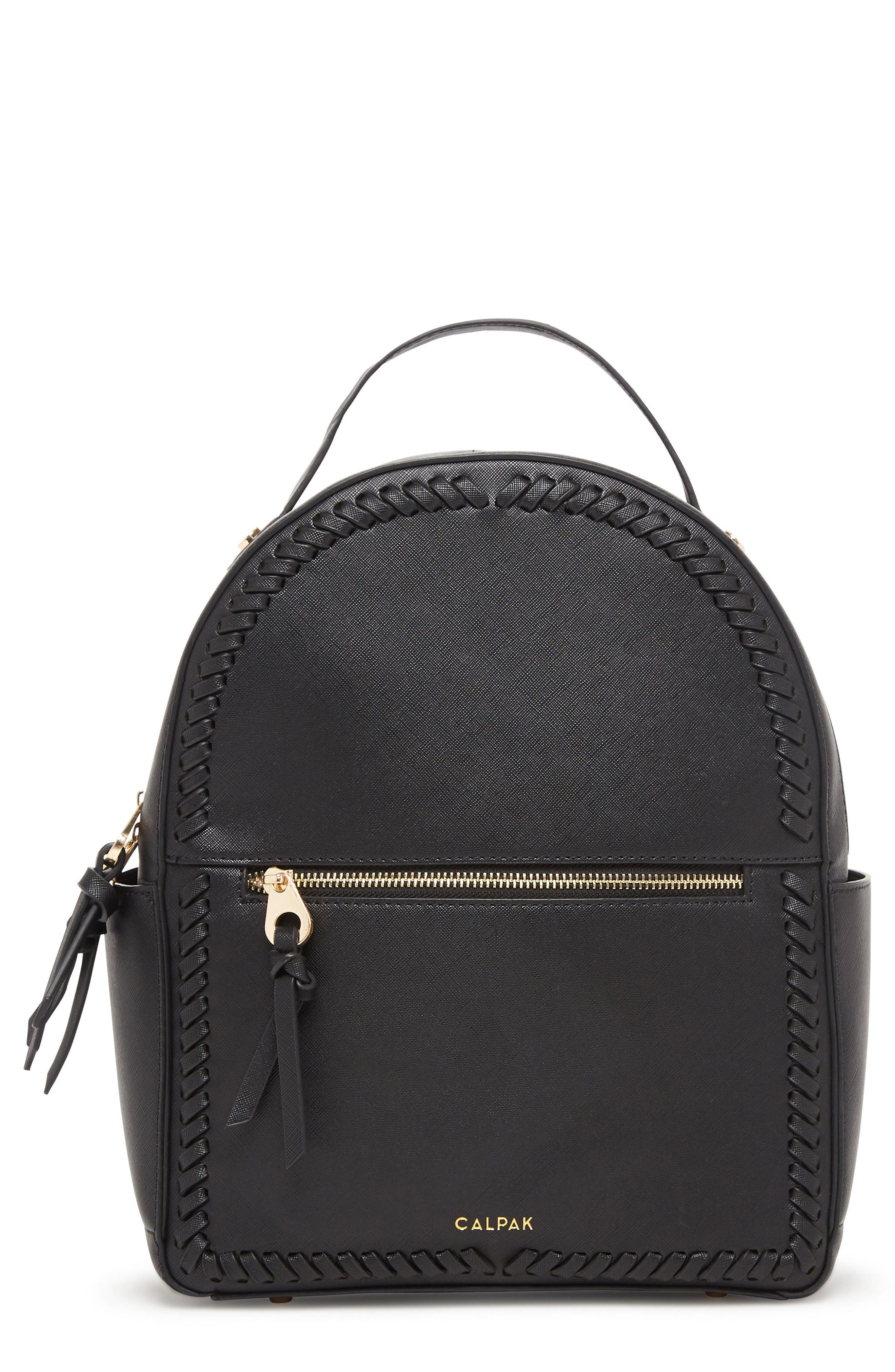 Kaya Faux Leather Round Backpack, Main, color, BLACK