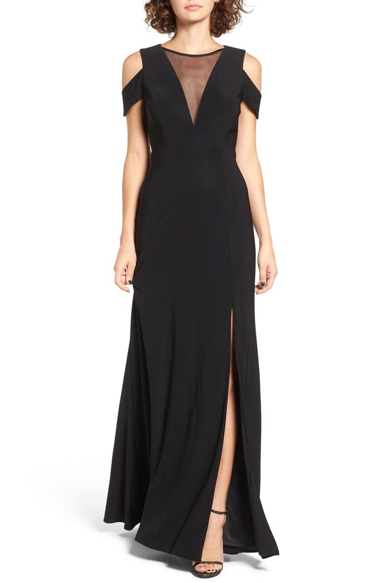 Morgan & Co. Illusion Mesh Gown, Main, color, 
