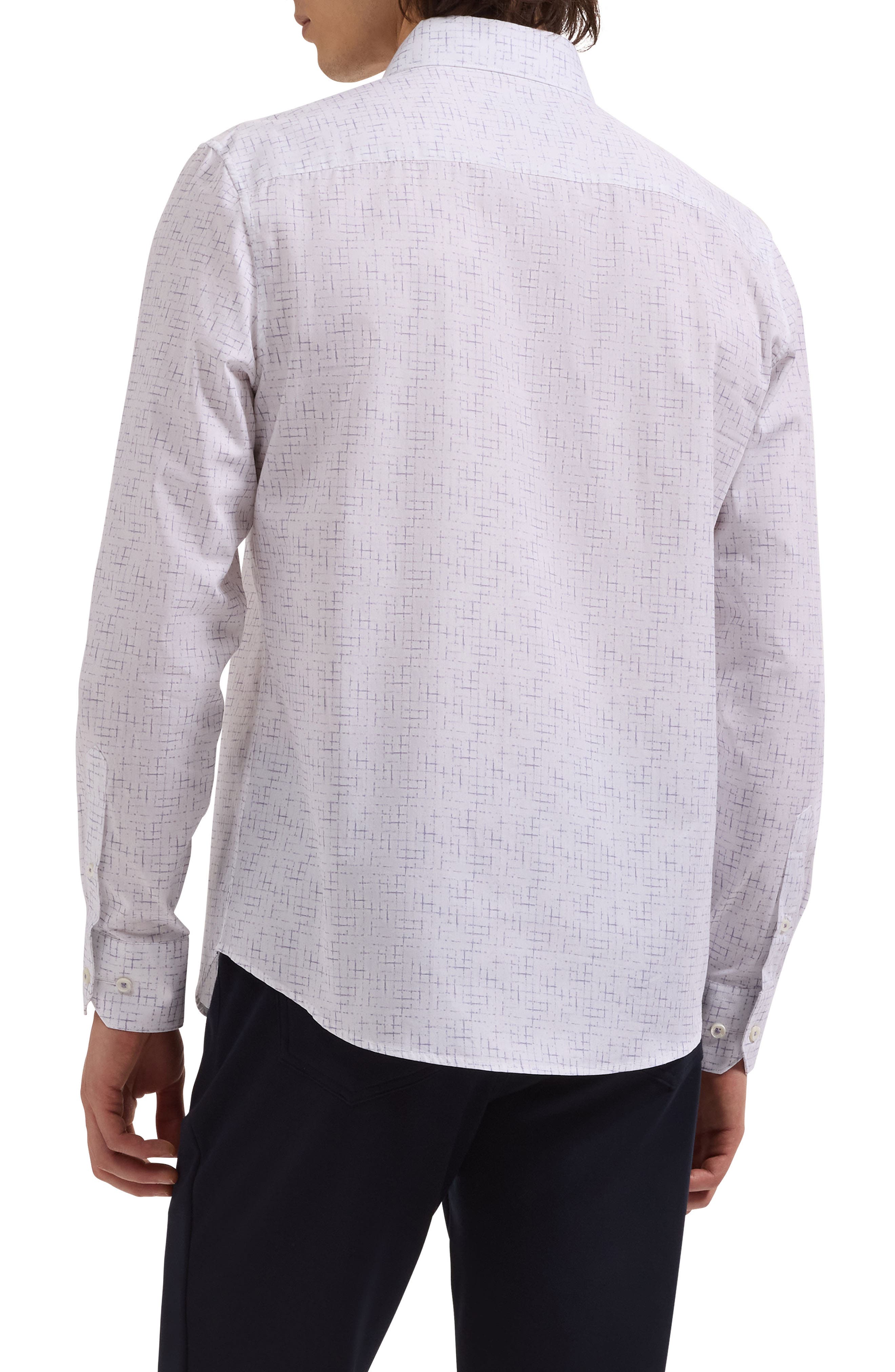 Axel Shaped Fit Crosshatch Print Cotton Button-Up Shirt - image 2