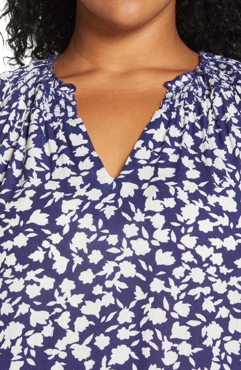 Bobeau Floral Pint Smocked Neck Top, Alternate, color,