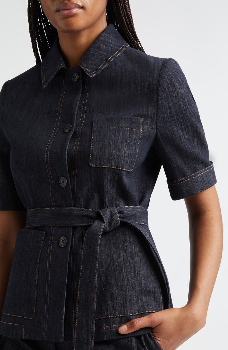 Eleventy Belted Denim Jacket, Alternate, color, Blue