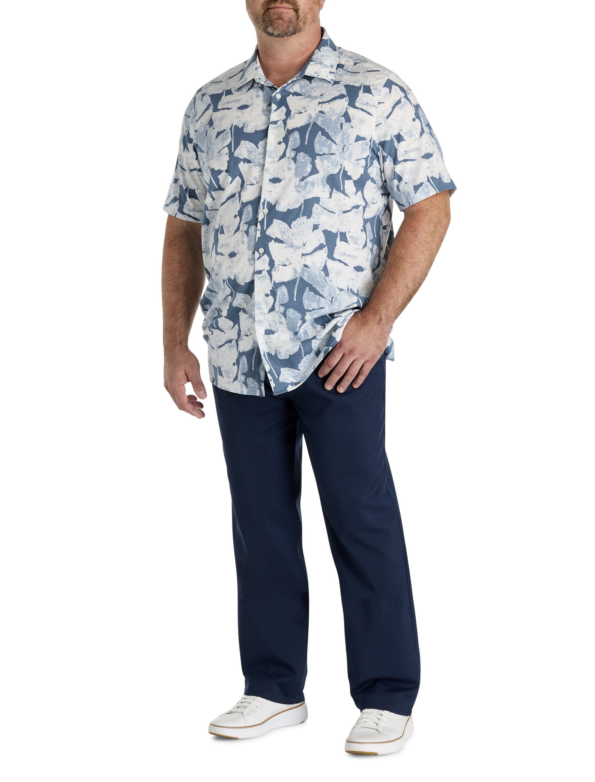 Perry Ellis Big & Tall Abstract Leaf Patterned Sport Shirt (Men ...