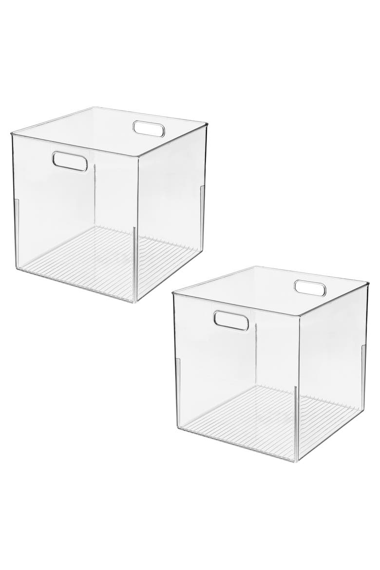 Linus Large Cube Storage Bin with Handles, Set of 2, Clear, Main, color, Clear