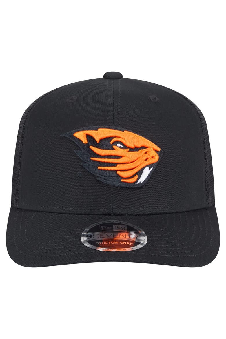 Men's New Era Black Oregon State Beavers Primary 9SEVENTY Trucker Stretch-Snap Hat, Alternate, color, Black