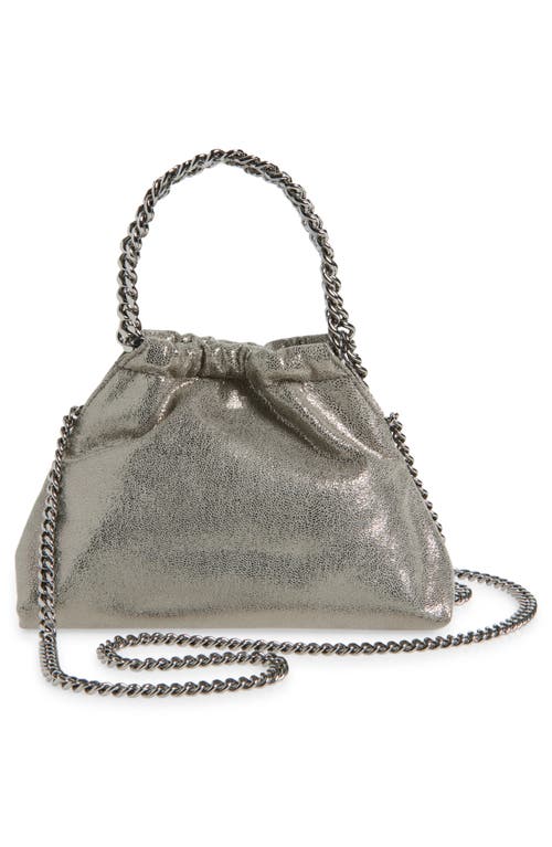 Stella Mccartney Mini Falabella Metallic Faux Leather Drawstring Crossbody Bag In Gray