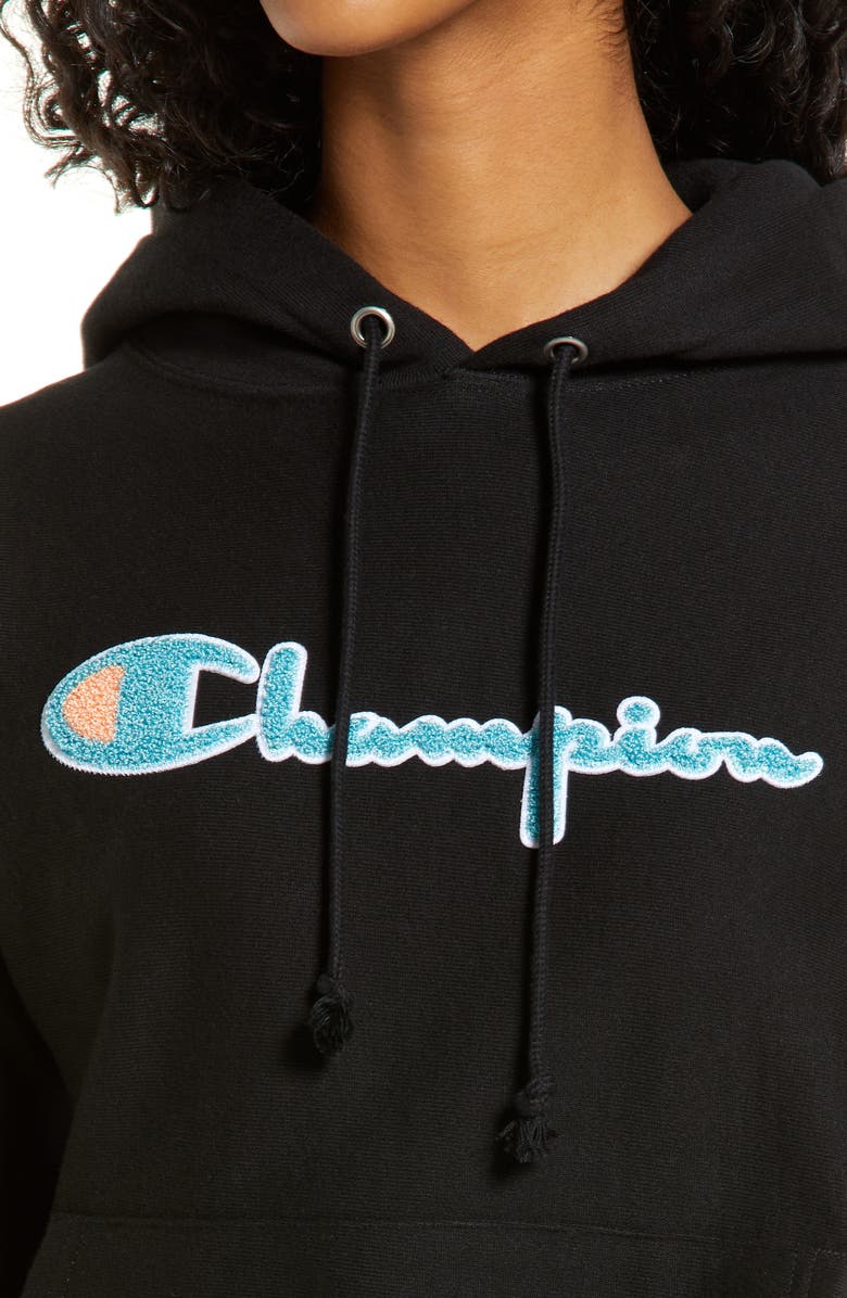 Champion Boyfriend Logo Reverse Weave<sup>®</sup> Cotton Blend Fleece Hoodie, Alternate, color,