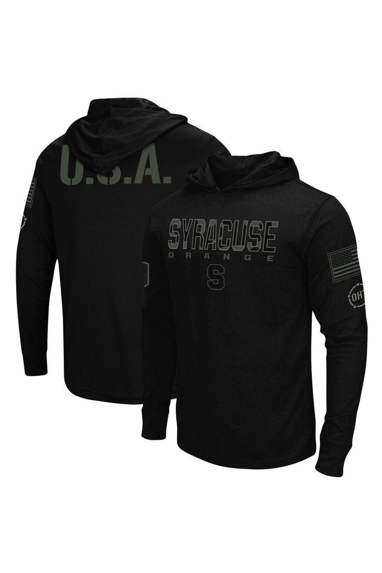 Men's Colosseum Black Syracuse Orange OHT Military Appreciation Hoodie Long Sleeve T-Shirt, Main, color, Black
