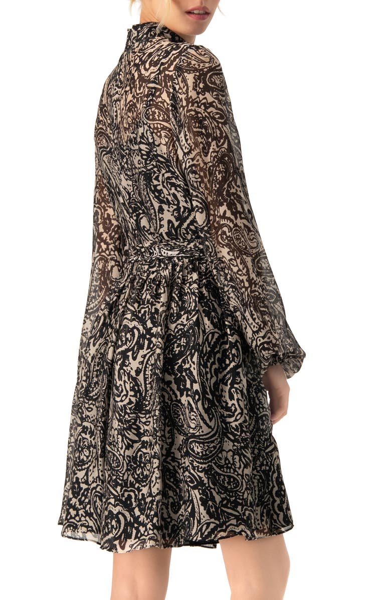 IVONNE Paisley Printed Short Dress with Waist Tie, Alternate, color, Black