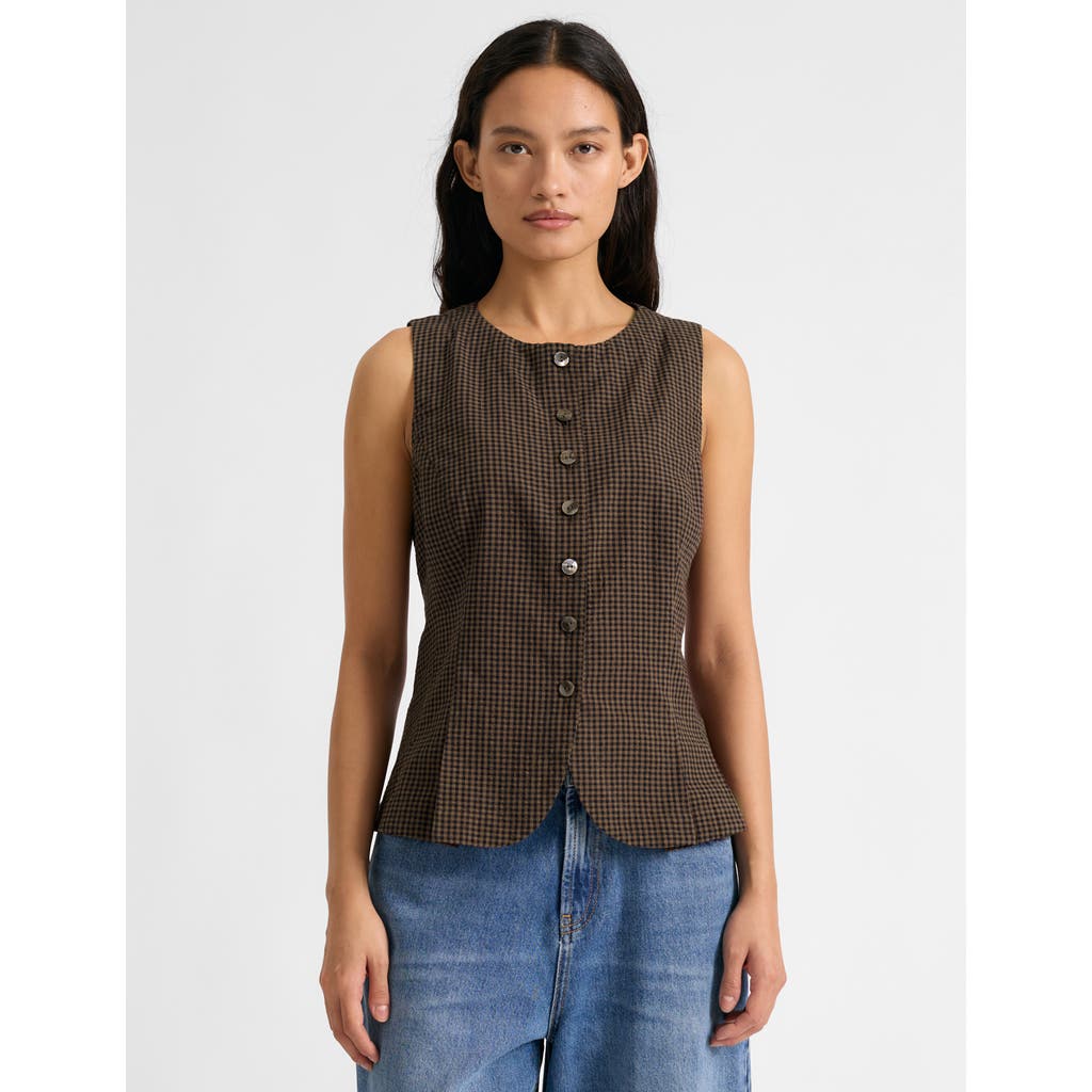 Albaray Gingham Waistcoat In Brown