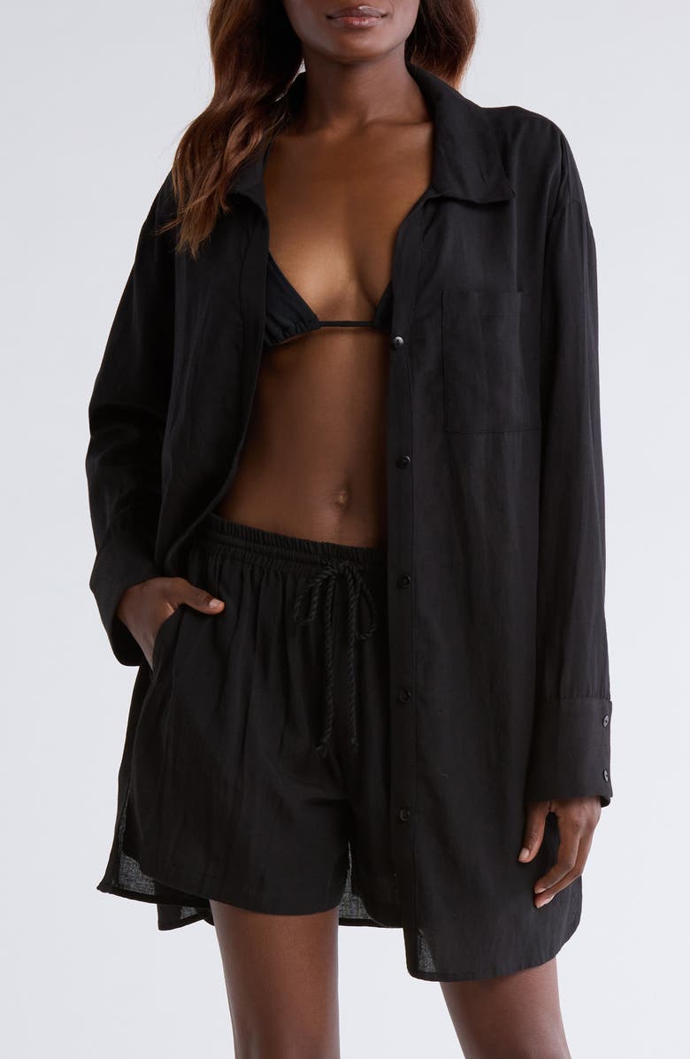 Nordstrom Oversized Cover-Up Shirt, Main, color, Black