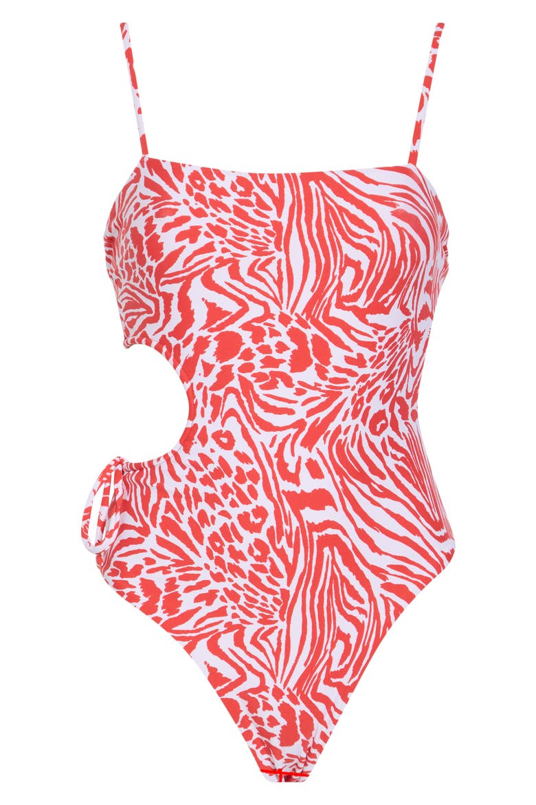 Ann Side Cutout One-Piece Swimsuit, Alternate, color, RED