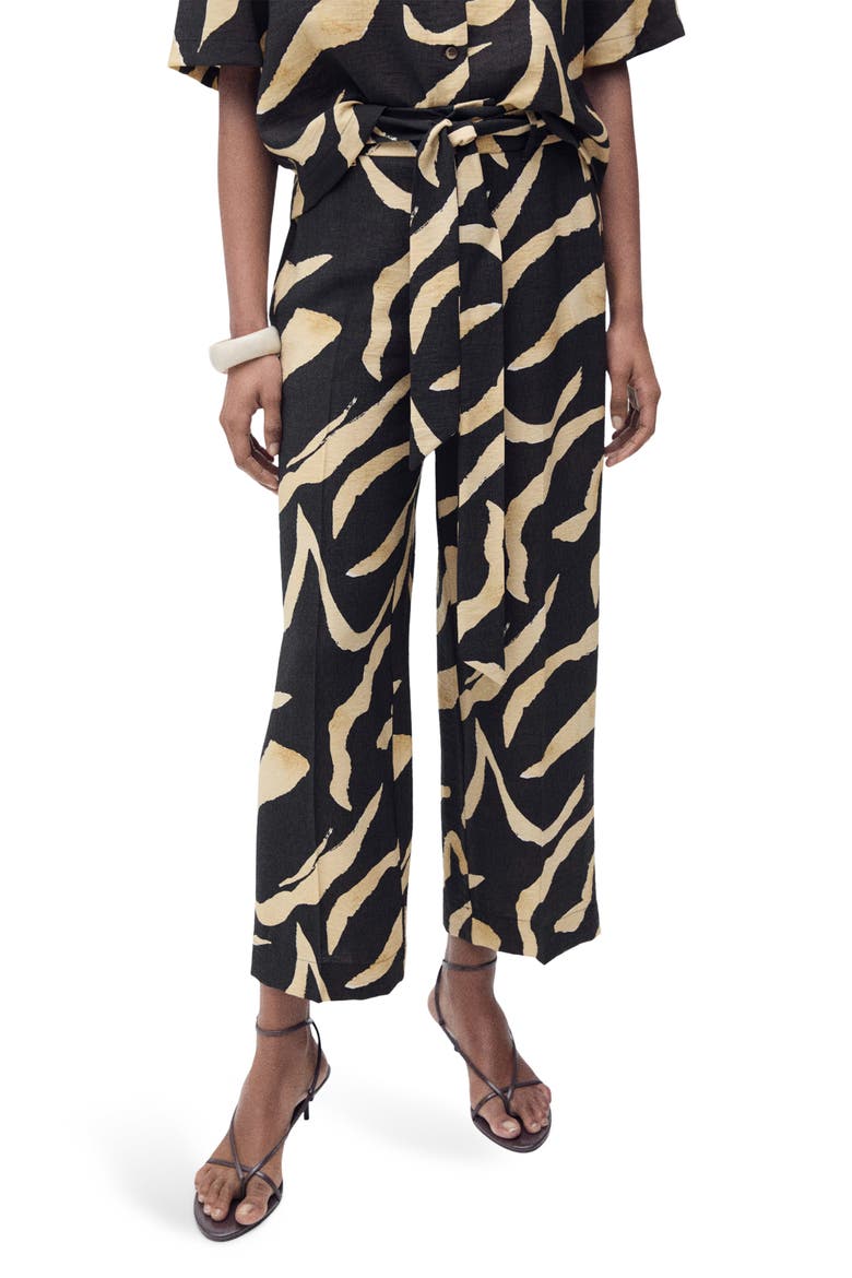 Printed Straight Leg Pants, Main, color, BLACK