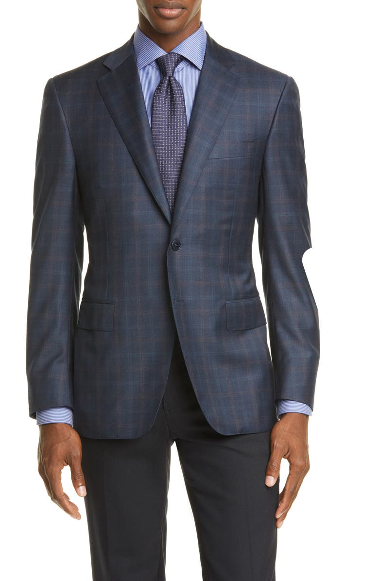 Canali Sienna Soft Classic Fit Plaid Wool Sport Coat, Main, color,