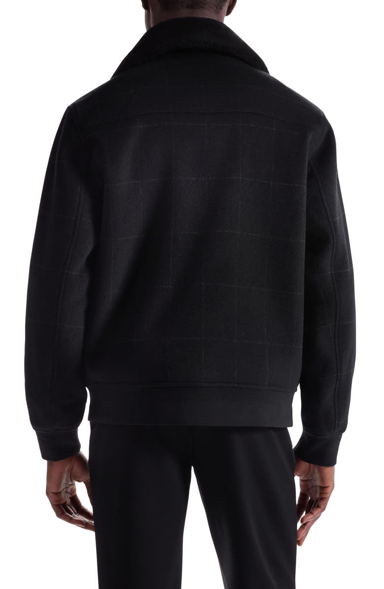 Bugatchi Wool Blend Bomber Jacket with Detachable Genuine Shearling Collar, Alternate, color, Black