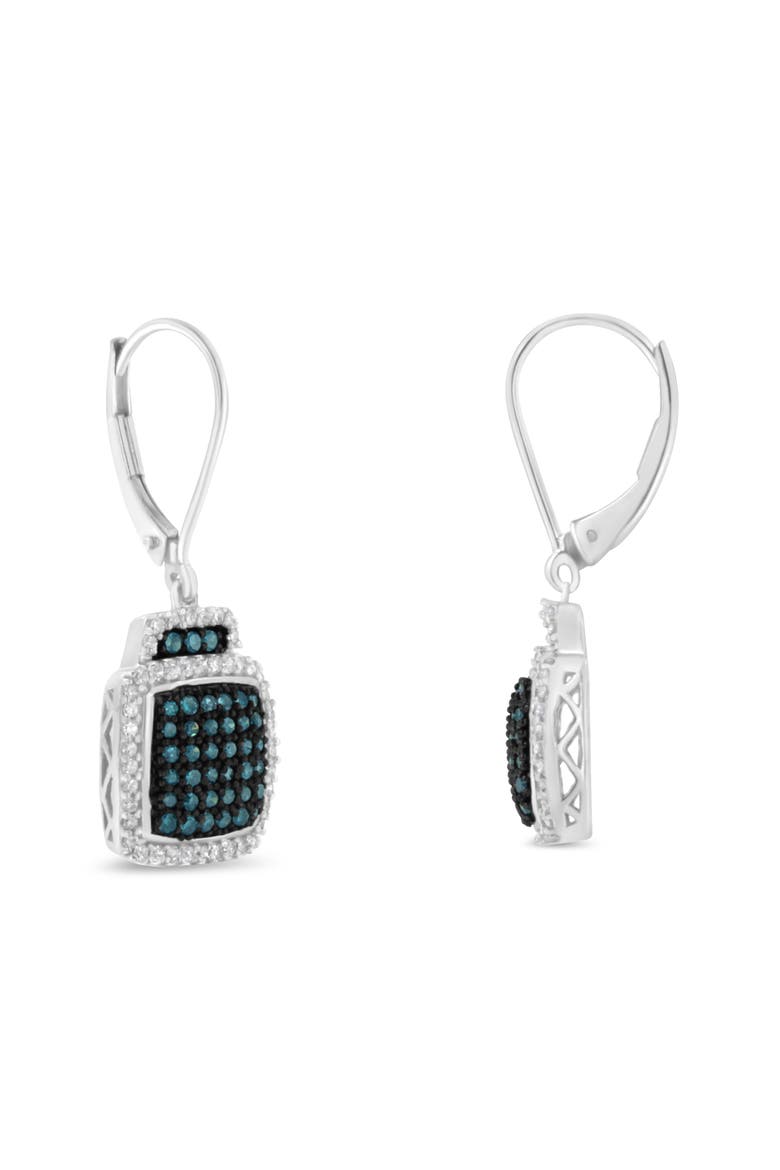 Black Rhodium over Silver 3/4 Ct Blue and White Diamond Dangle Earrings, Alternate, color, White