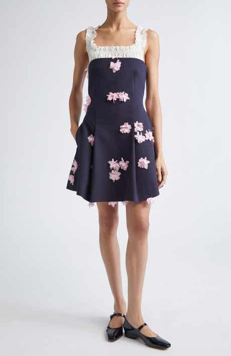 Stine Goya Floral Appliqué Mixed Media Fit & Flare Cocktail Dress