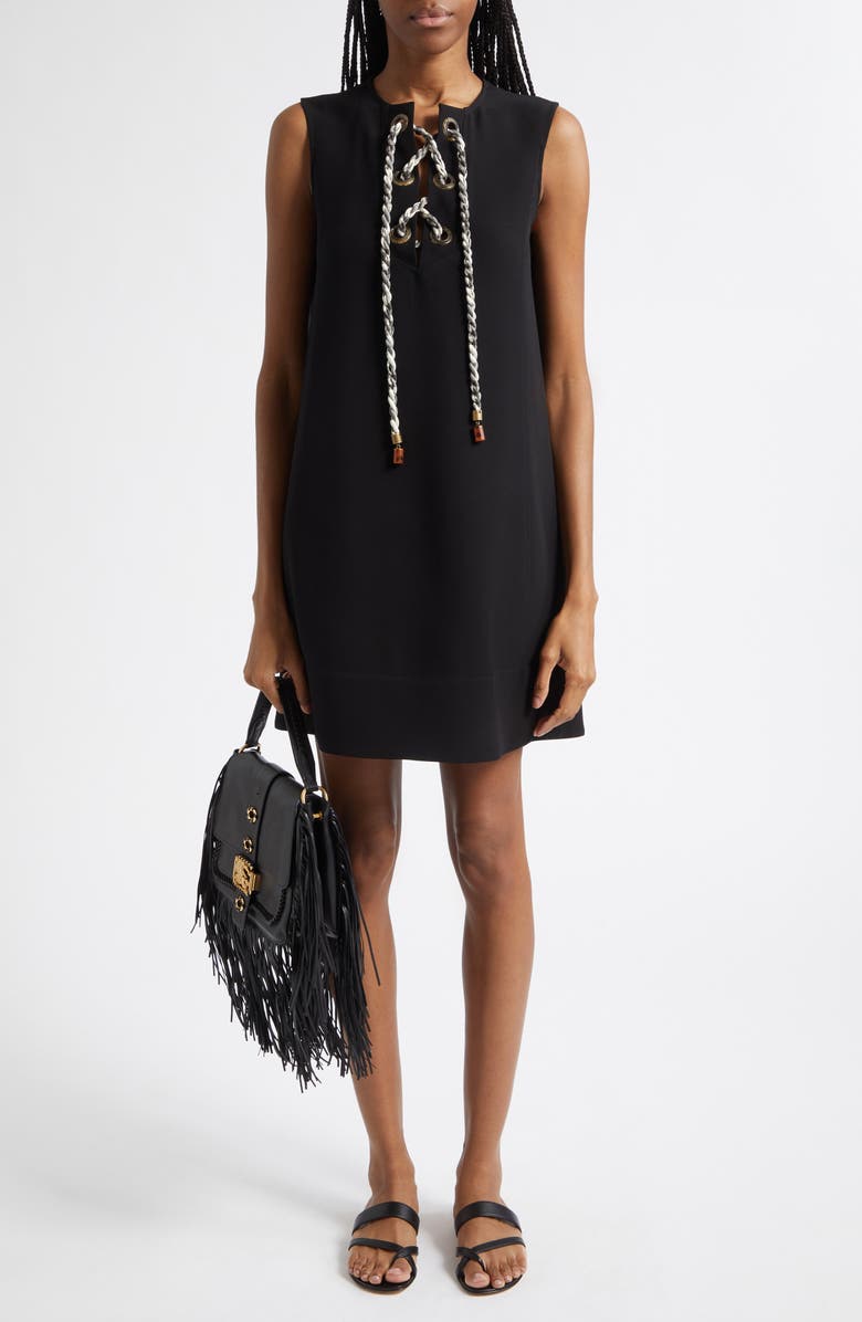 Burberry Rhoslyn Lace-Up Cady Minidress, Alternate, color, Black