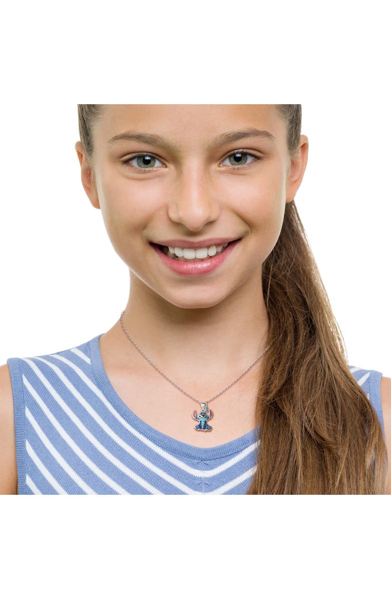 Disney Blue Crystal Sitting Stitch Pendant, Alternate, color, Blue, Silver