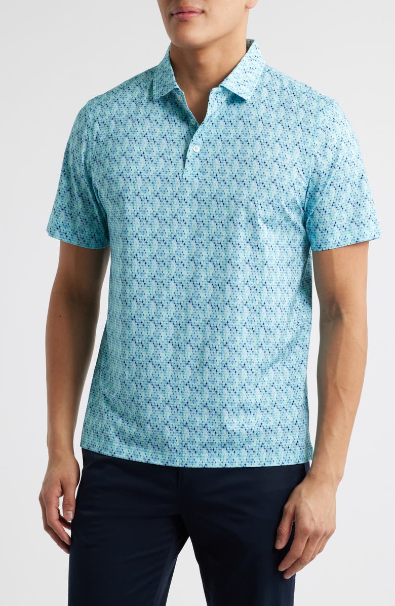 Bugatchi Victor OoohCotton<sup>®</sup> Geo Print Polo, Main, color, Turquoise