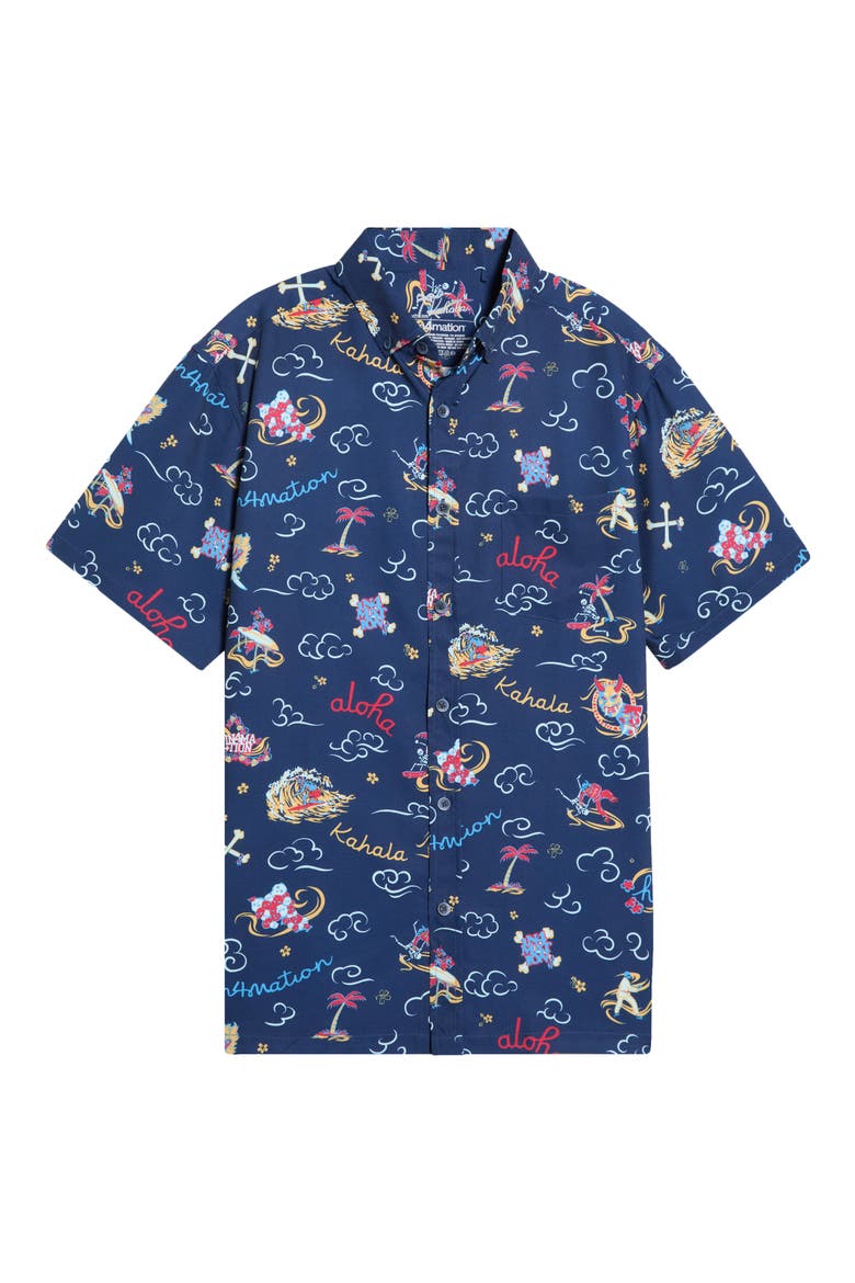 In4mation Short Sleeve Button-Down Shirt, Main, color, NAVY