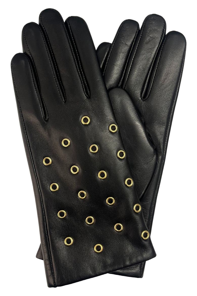 Grommet Leather Gloves, Main, color, BLACK