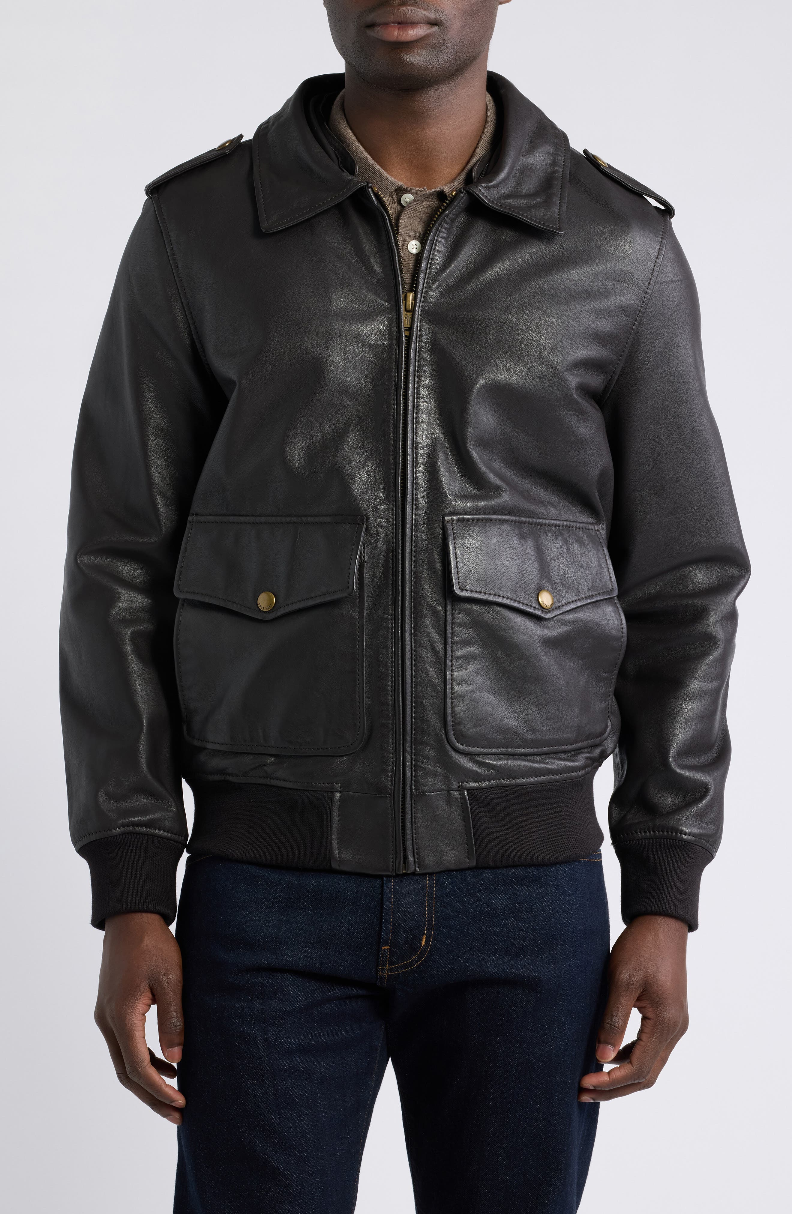 Frye Leather Aviator Jacket with Faux Fleece Collar (Men) | Nordstrom